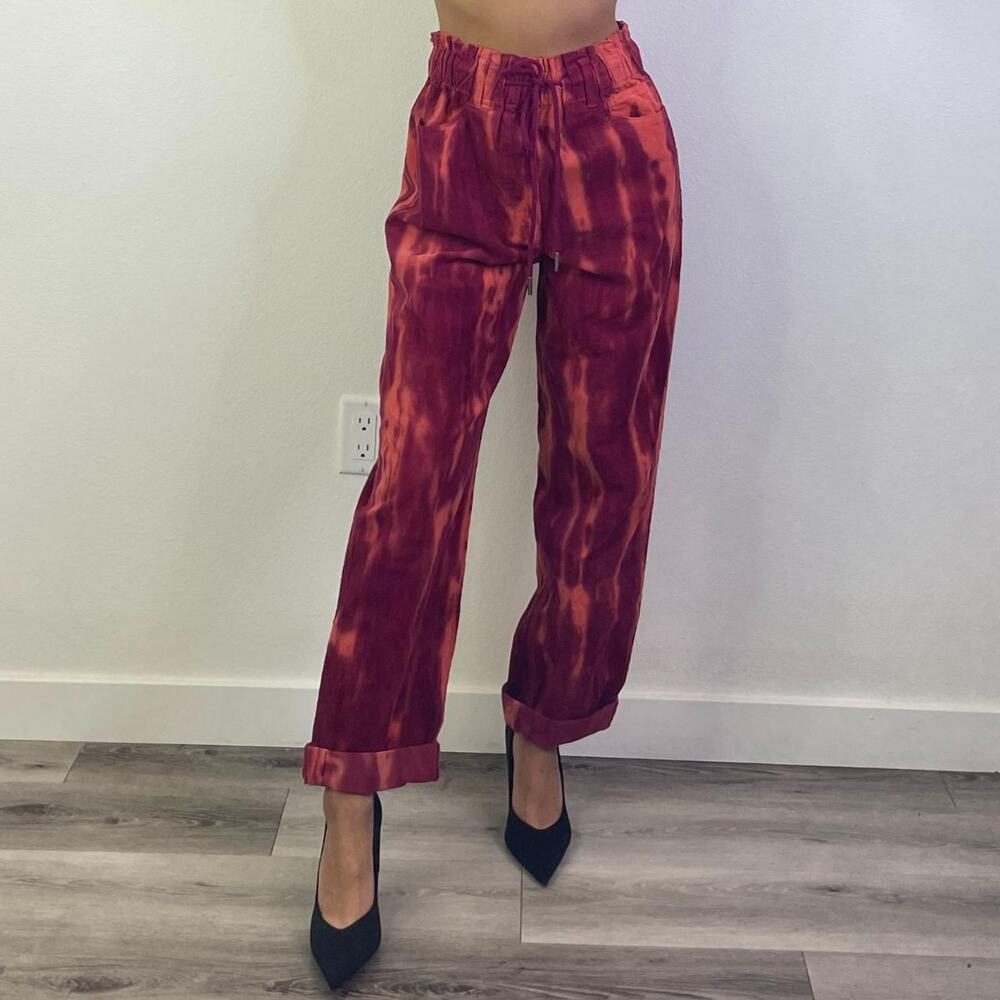 Burgundy Corduroy Acid-Washed Pants